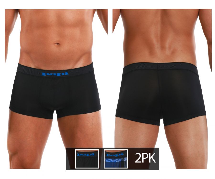 Papi 626182-968 Cool2 2PK Solid-Print Brazilian Trunks Color Black-Blue - DealByEthan.gay loves Papi