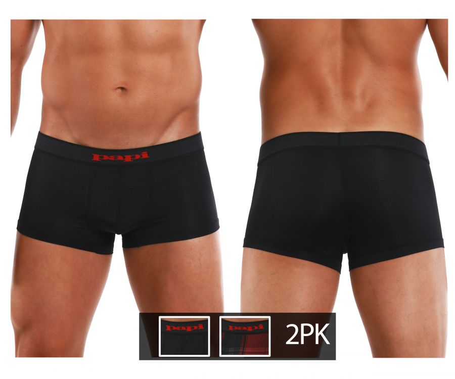 Papi 626182-982 Cool2 2PK Solid-Print Brazilian Trunks Color Black-Red - DealByEthan.gay loves Papi