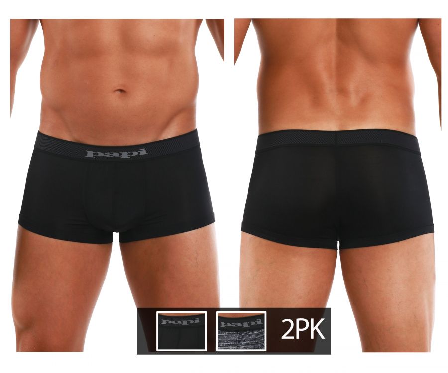 Papi 626183-962 Cool2 2PK Solid-Print Brazilian Trunks Color Black-Gray - DealByEthan.gay loves Papi