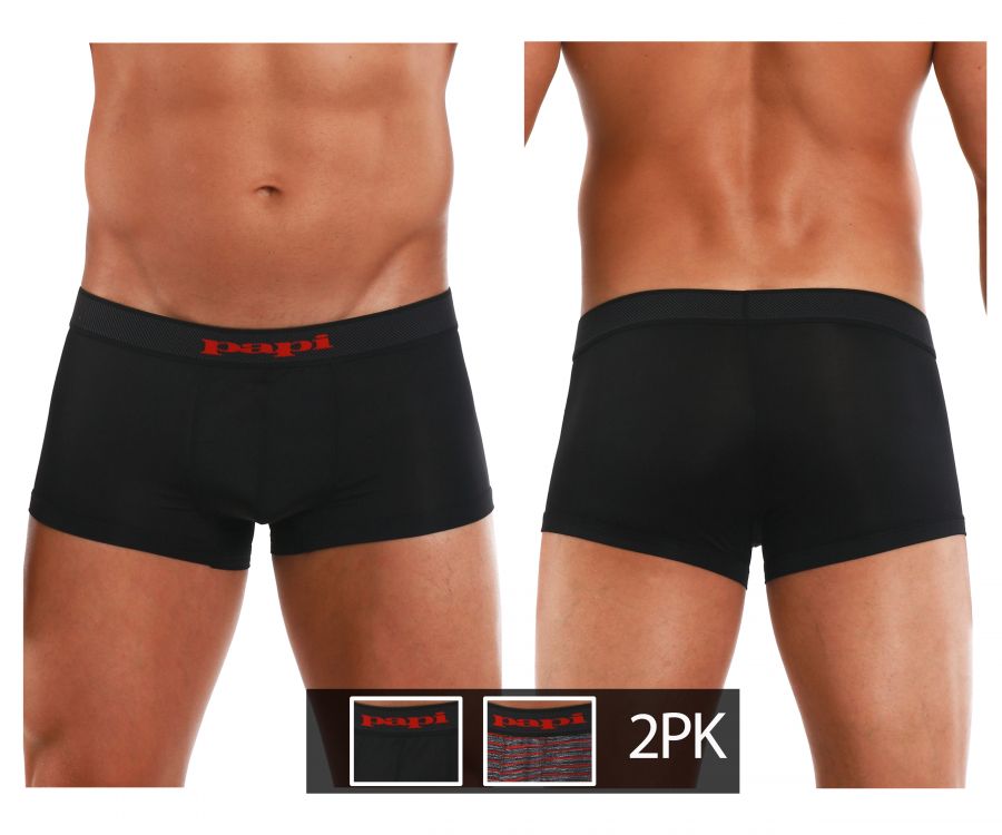 Papi 626183-982 Cool2 2PK Solid-Print Brazilian Trunks Color Black-Red - DealByEthan.gay loves Papi