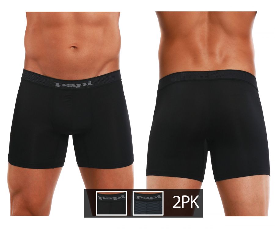 Papi 626185-962 Cool2 2PK Solid Boxer Briefs Color Black-Gray - DealByEthan.gay loves Papi