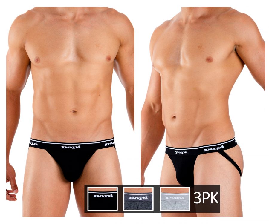 Papi 705910-962 3PK 1X1 Rib Jockstrap Color Black-Charcoal-Gray - DealByEthan.gay loves Papi