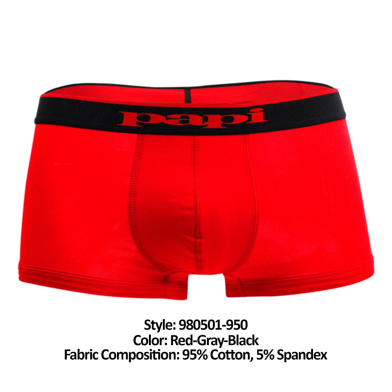 Papi 980501-950 3PK Cotton Stretch Brazilian Solids Color Red-Gray-Black - DealByEthan.gay loves Papi