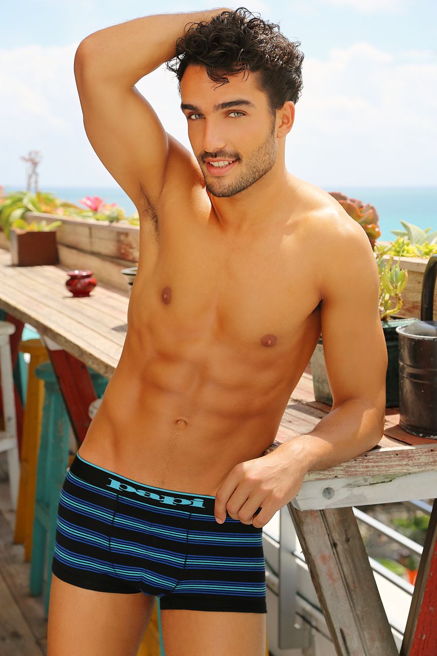 Papi 980503-969 3PK Cotton Stretch Brazilian Yarndye Band Stripe Color Turquoise-Black - DealByEthan.gay loves Papi