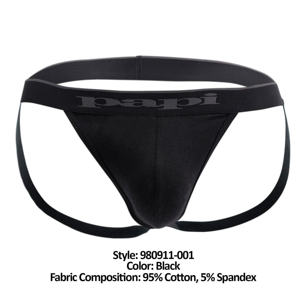 Papi 980911-001 3PK Cotton Stretch Jockstrap Color Black - DealByEthan.gay loves Papi