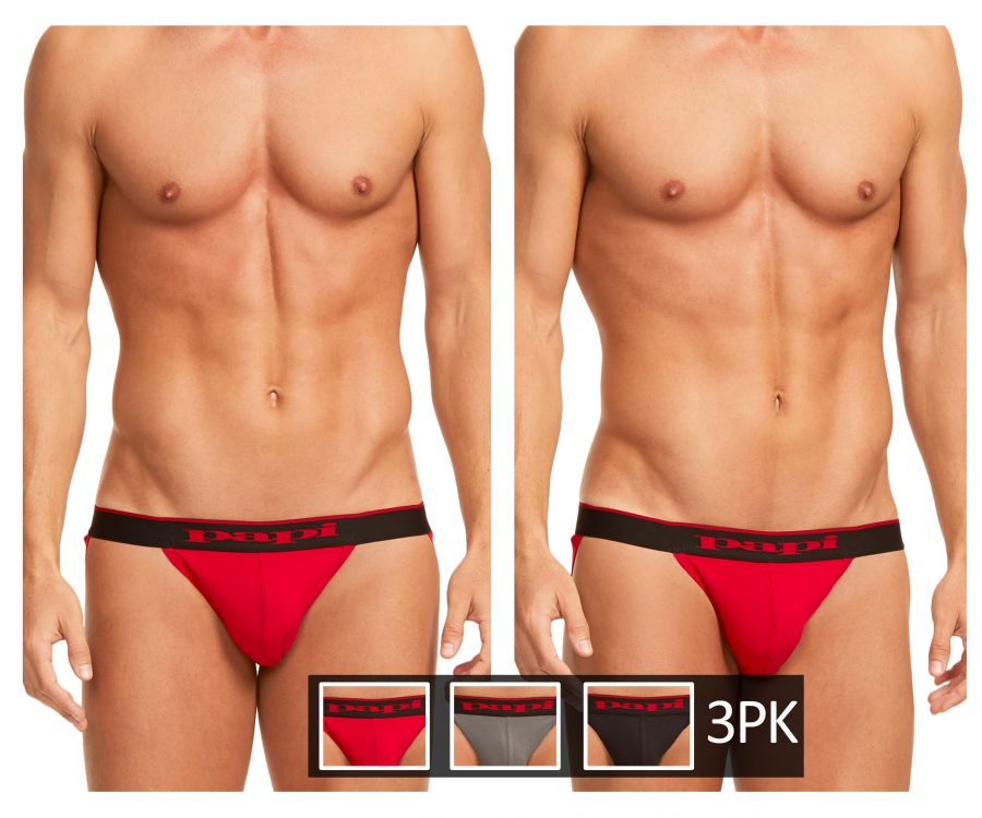 Papi 980911-950 3PK Cotton Stretch Jockstrap Color Red-Gray-Black - DealByEthan.gay loves Papi