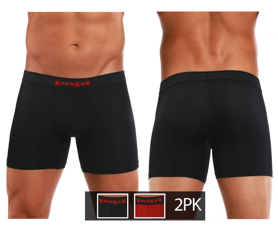 Papi 626185-982 Cool2 2PK Calzoncillos bóxer lisos Color negro-rojo