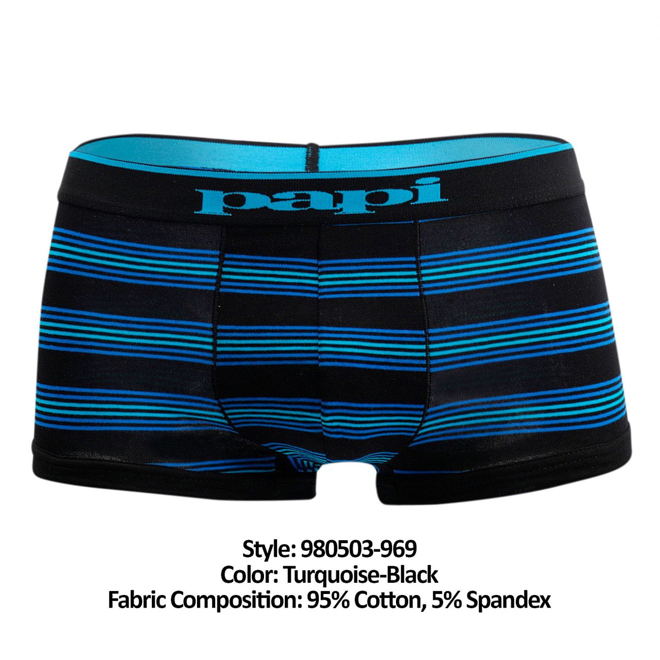 Papi 980503-969 Paquete de 3 hilos de algodón elásticos brasileños con banda de rayas de color turquesa y negro