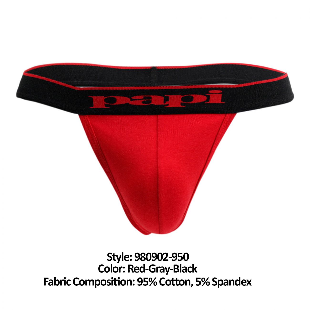 Papi 980902-950 3PK Cotton Stretch Thong Color Red-Gray-Black