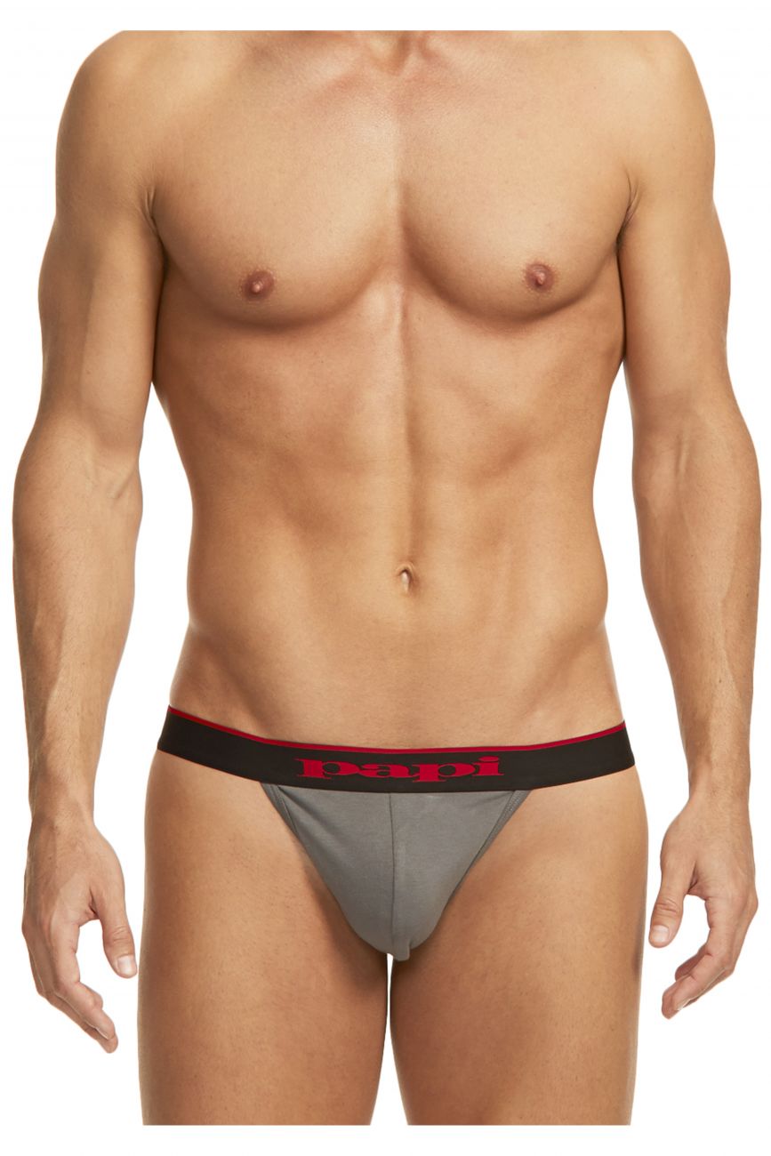 Papi 980902-950 3PK Cotton Stretch Thong Color Red-Gray-Black