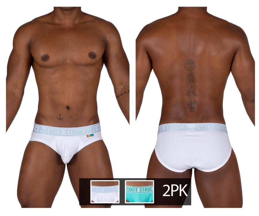 Private Structure EPUT4385 Pride 2PK Mid Waist Mini Briefs Color White-Green - DealByEthan.gay loves Private Structure