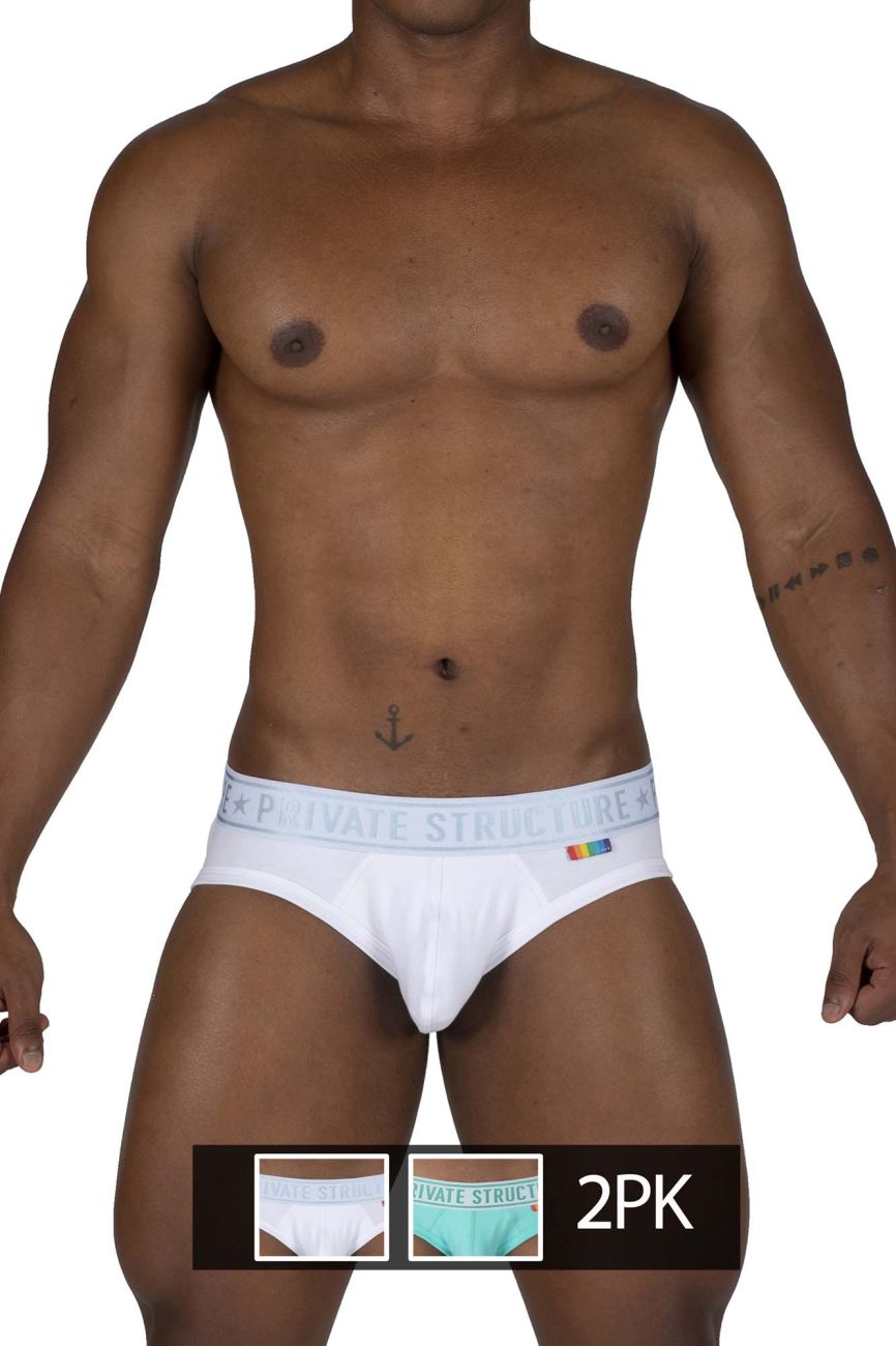 Private Structure EPUT4385 Pride 2PK Mid Waist Mini Briefs Color White-Green - DealByEthan.gay loves Private Structure
