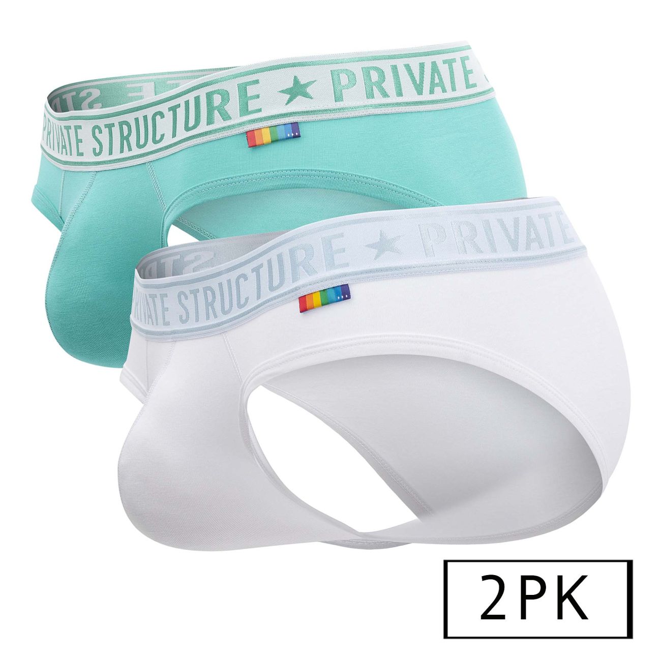 Private Structure EPUT4385 Pride 2PK Mid Waist Mini Briefs Color White-Green - DealByEthan.gay loves Private Structure