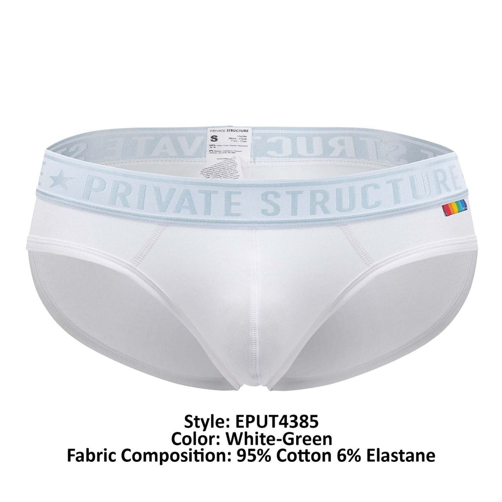 Private Structure EPUT4385 Pride 2PK Mid Waist Mini Briefs Color White-Green - DealByEthan.gay loves Private Structure