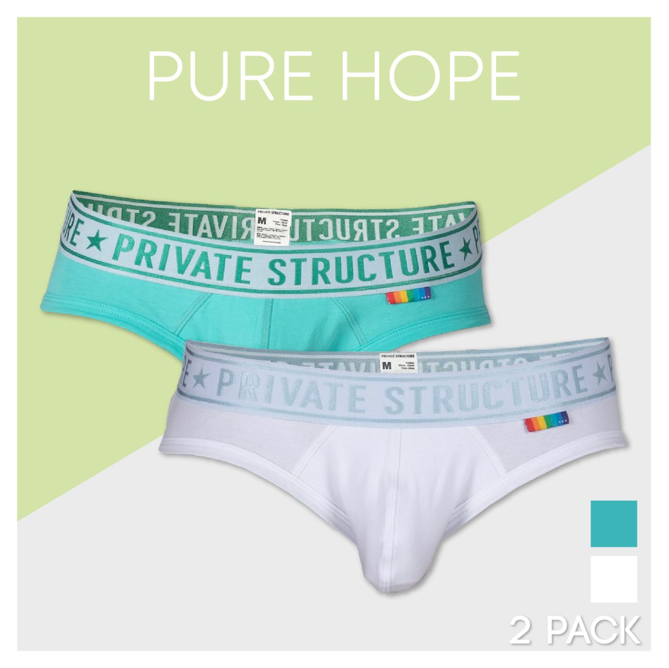 Private Structure EPUT4385 Pride 2PK Mid Waist Mini Briefs Color White-Green - DealByEthan.gay loves Private Structure
