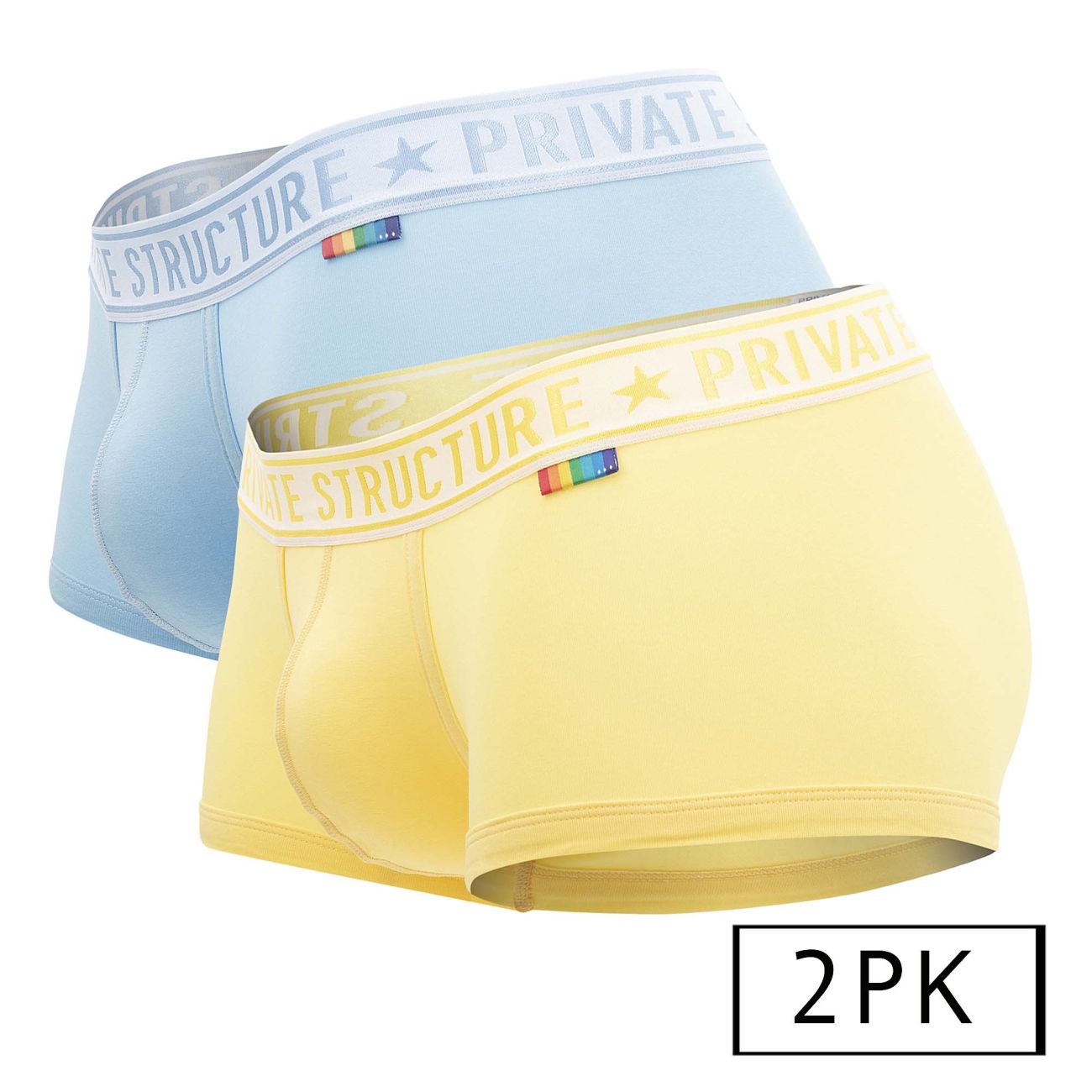Private Structure EPUT4386 Pride 2PK Mid Waist Trunks Color Yellow-Blue - DealByEthan.gay loves Private Structure