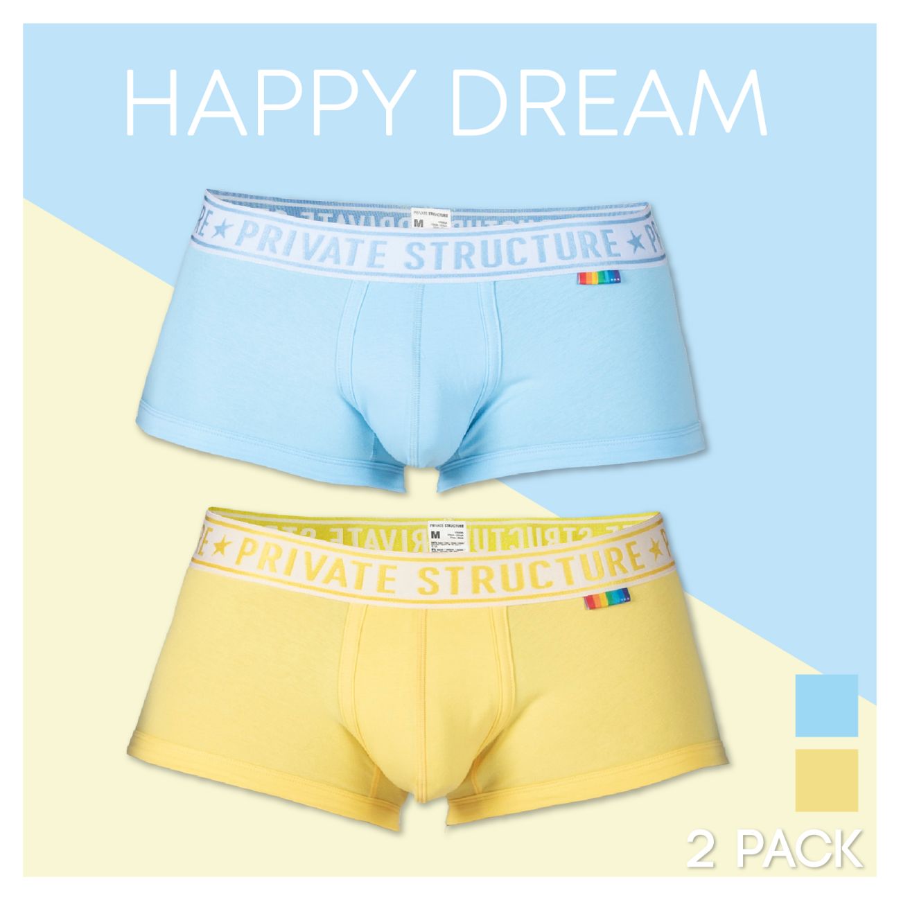 Private Structure EPUT4386 Pride 2PK Mid Waist Trunks Color Yellow-Blue - DealByEthan.gay loves Private Structure