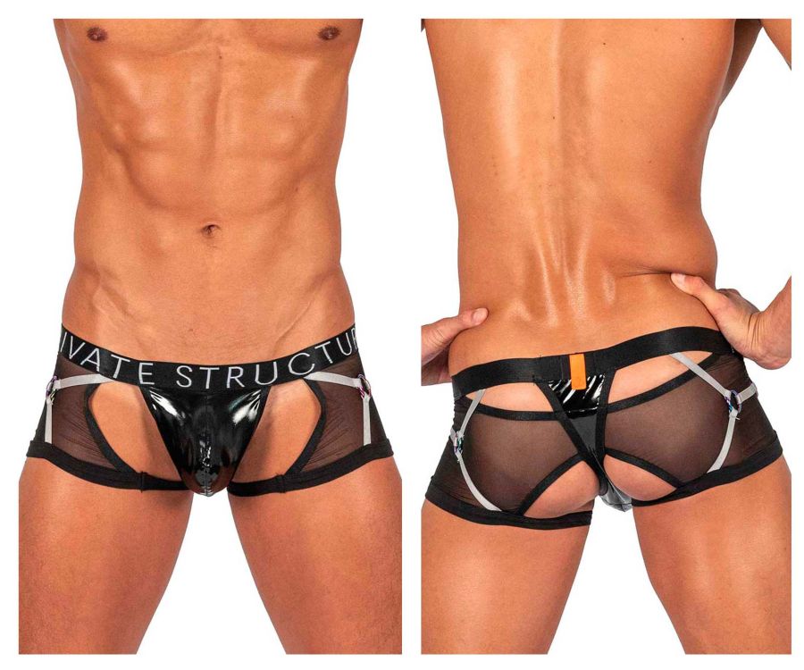 Private Structure LCUT4417 Alpha Low Waist Harness Trunks Color Black - DealByEthan.gay loves Private Structure