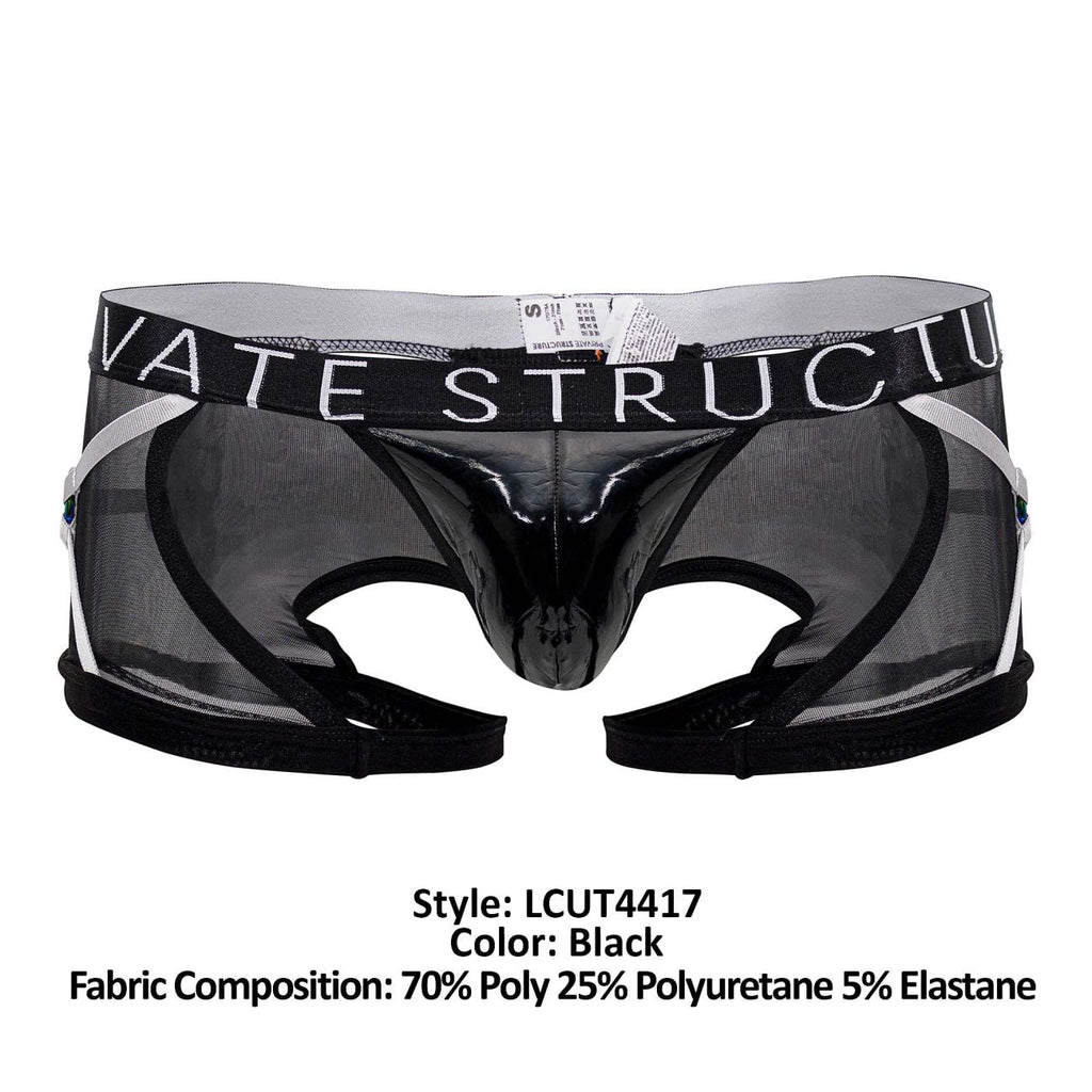 Private Structure LCUT4417 Alpha Low Waist Harness Trunks Color Black - DealByEthan.gay loves Private Structure