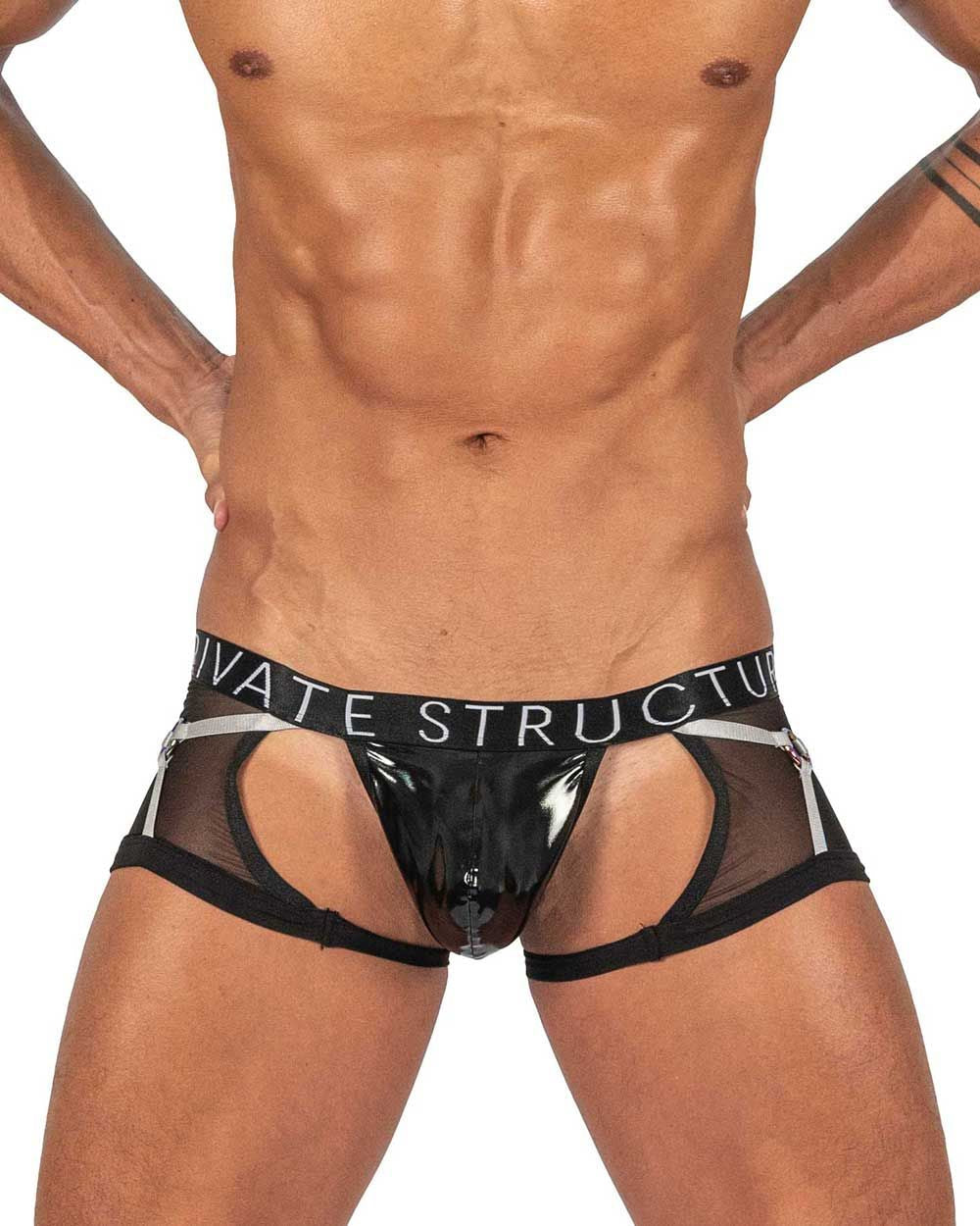 Private Structure LCUT4417 Alpha Low Waist Harness Trunks Color Black - DealByEthan.gay loves Private Structure