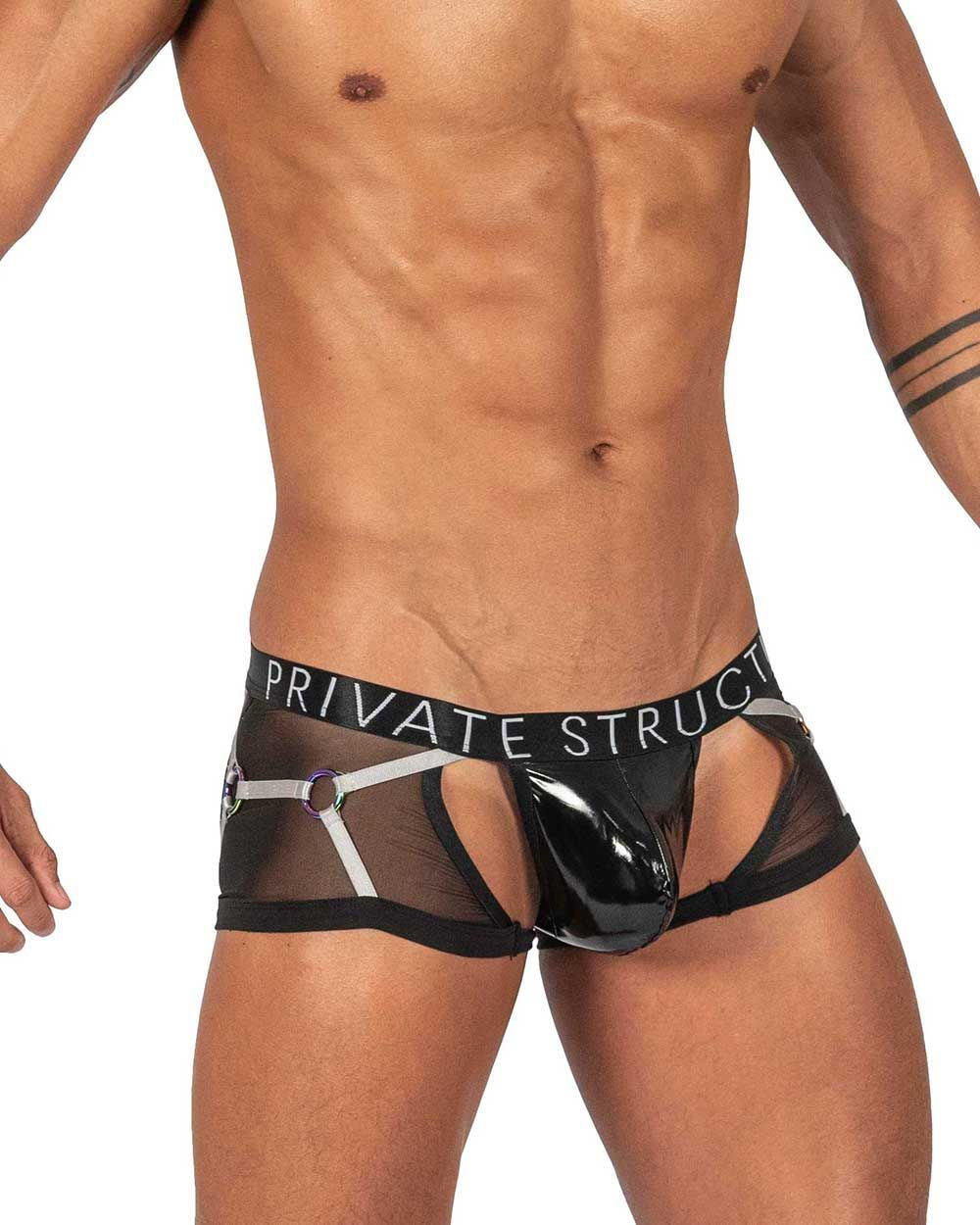 Private Structure LCUT4417 Alpha Low Waist Harness Trunks Color Black - DealByEthan.gay loves Private Structure