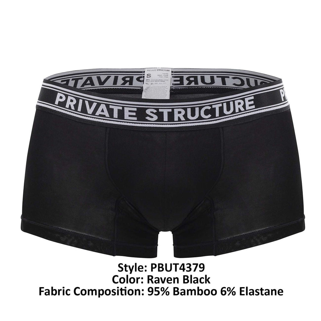 Private Structure PBUT4379 Bamboo Mid Waist Trunks Color Raven Black - DealByEthan.gay loves Private Structure