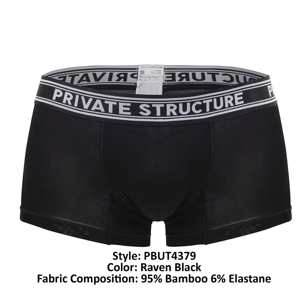 Private Structure PBUT4379 Bamboo Mid Waist Trunks Color Raven Black - DealByEthan.gay loves Private Structure