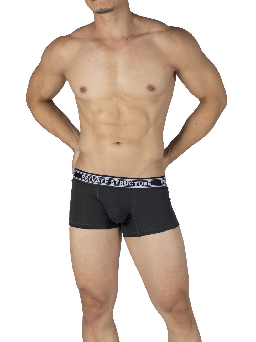 Private Structure PBUT4379 Bamboo Mid Waist Trunks Color Raven Black - DealByEthan.gay loves Private Structure