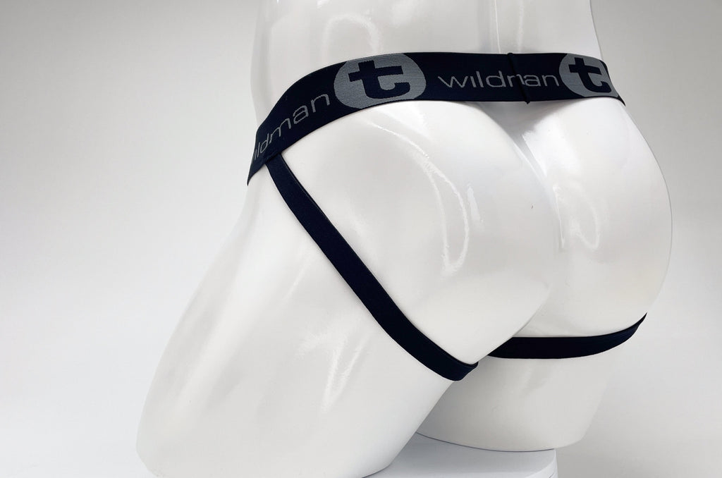 WildmanT Cotton Big Boy Pouch Stripe Jockstrap Black/Royal Blue - DealByEthan.gay loves WildmanT