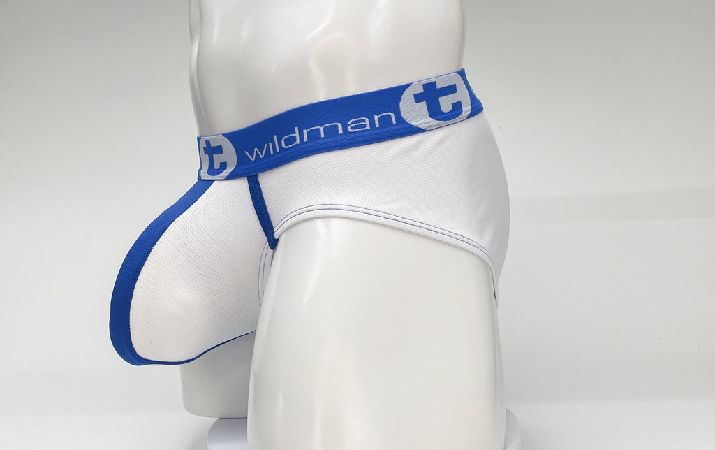 WildmanT Mesh Big Boy Pouch Brief with Stripe White and Blue - DealByEthan.gay loves WildmanT