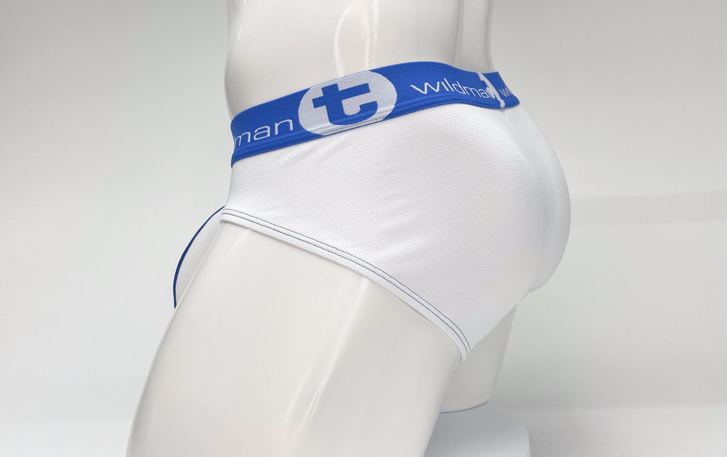 WildmanT Mesh Big Boy Pouch Brief with Stripe White and Blue - DealByEthan.gay loves WildmanT