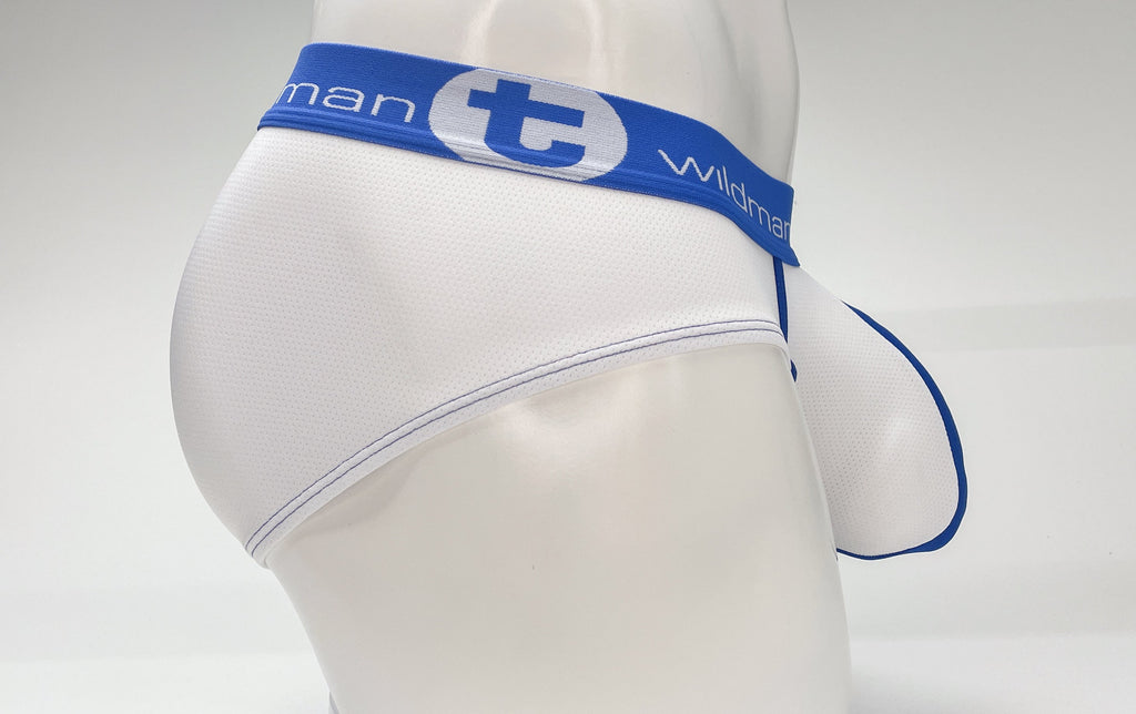 WildmanT Mesh Big Boy Pouch Brief with Stripe White and Blue - DealByEthan.gay loves WildmanT