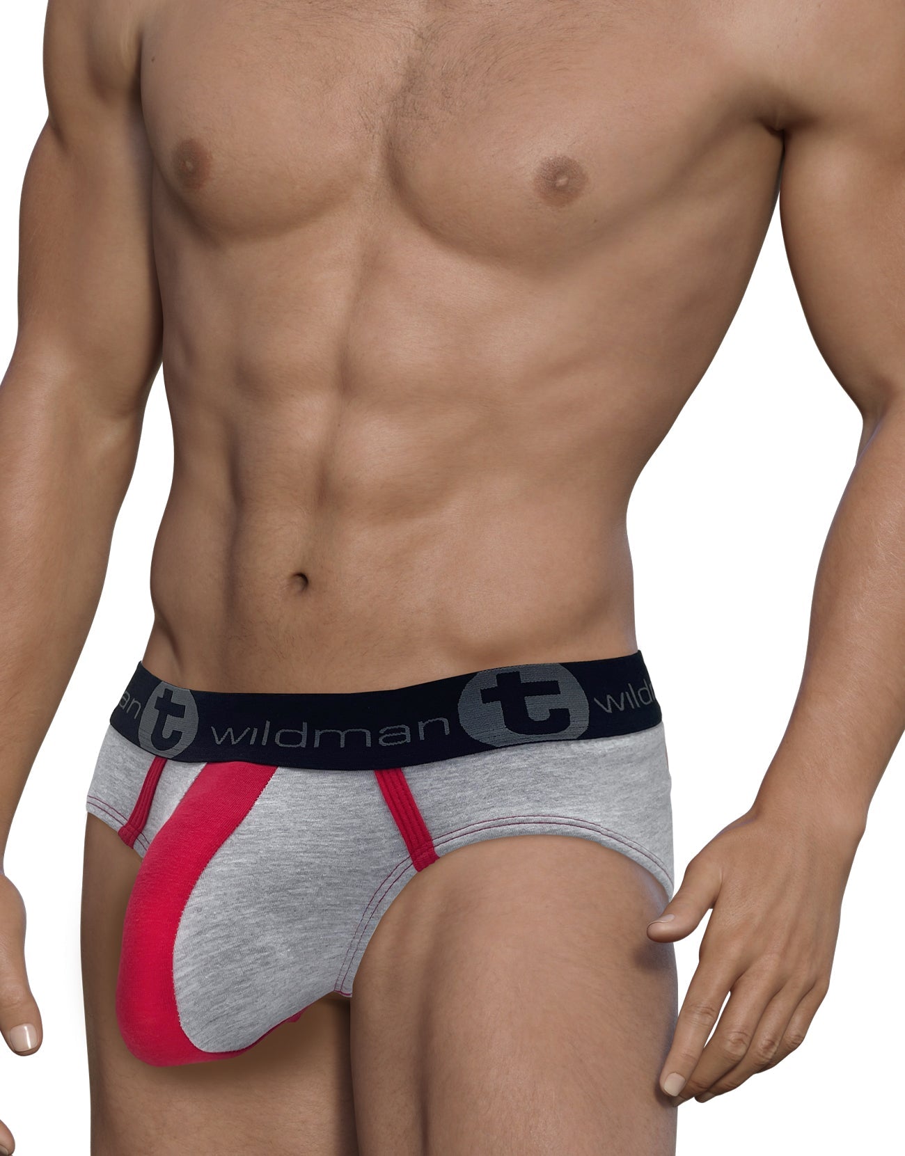WildmanT Stretch Cotton Big Boy Pouch Brief Gray/Red - DealByEthan.gay