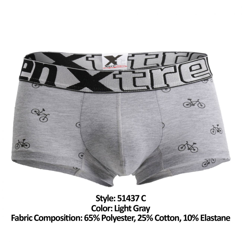 Xtremen 51437C Cycling Print Boxer Briefs Color Light Gray - DealByEthan.gay loves Xtremen