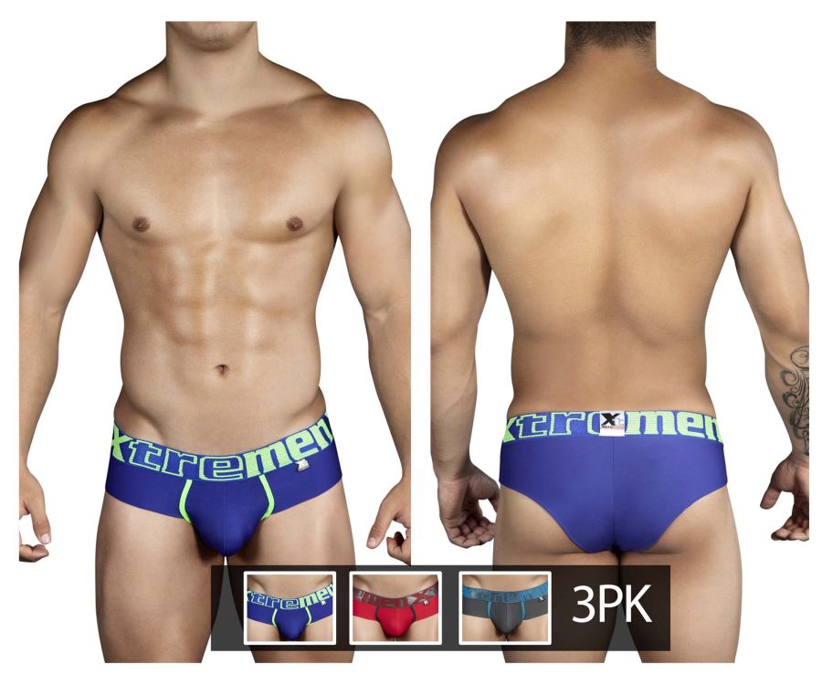 Xtremen 91011-3 3PK Briefs Color Blue-Red-Gray