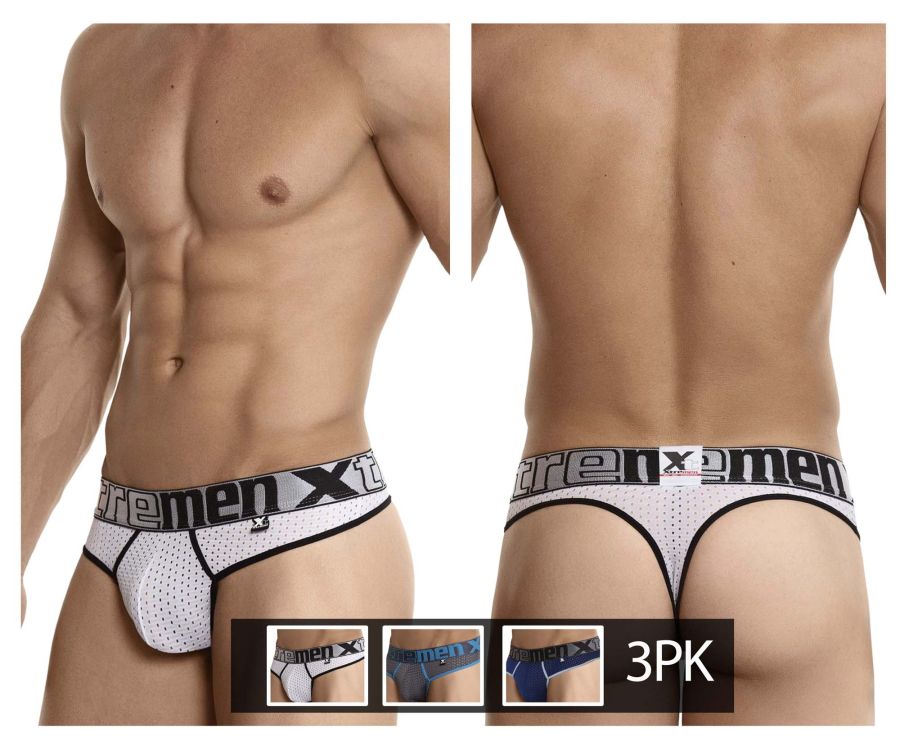 Tangas Xtremen 91036-3 3PK Color Blanco-Gris-Azul