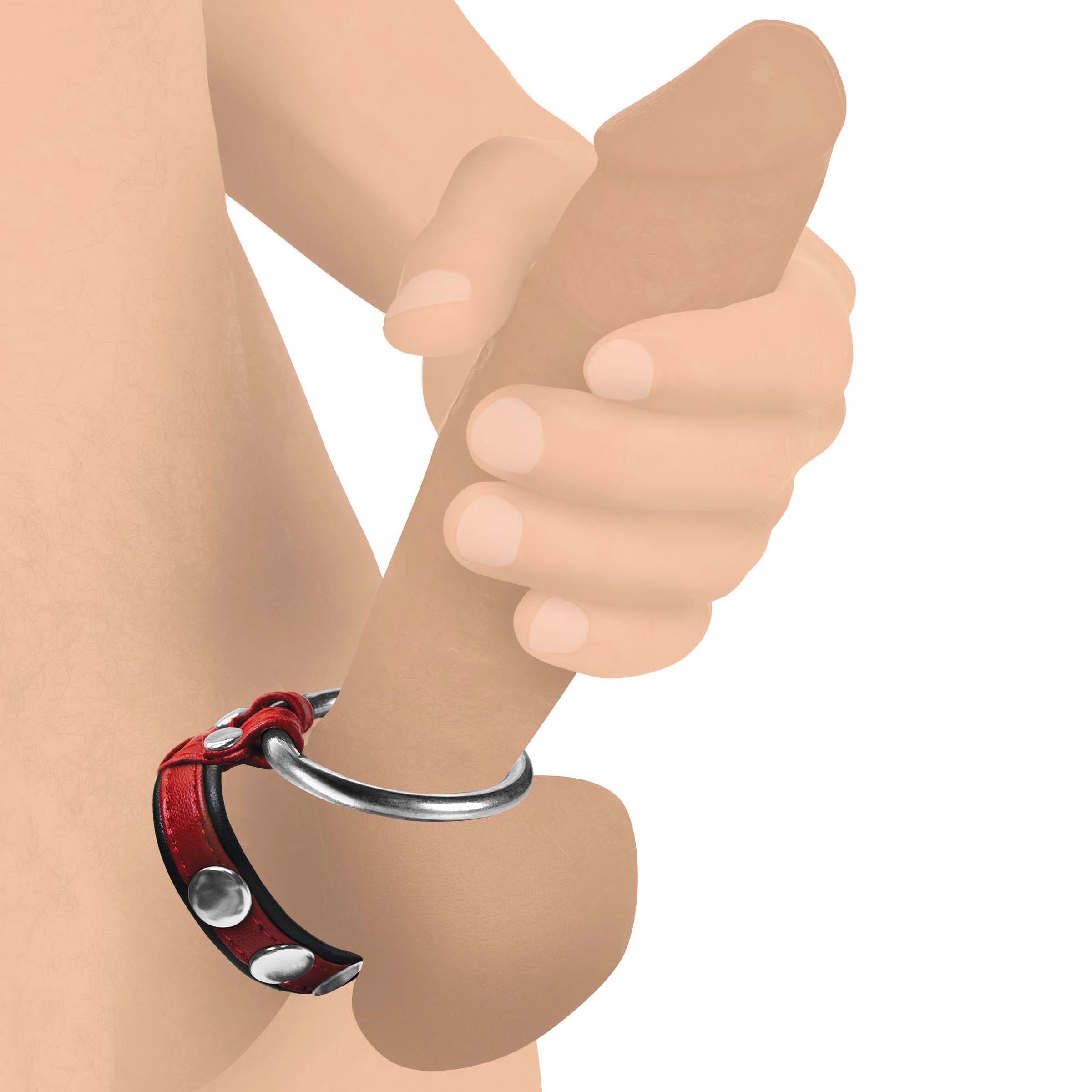 Leather and Steel Cock and Ball Ring - Red - DealByEthan.gay
