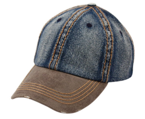 DISTRESSED WASHED DENIM TWO TONE CAP - DealByEthan.gay