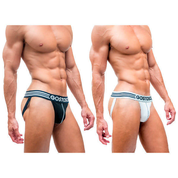 Gostoso-Unterwäsche – einfarbige Gostoso-Streifen-Logo-Jockstrap-Unterwäsche im 2er-Pack